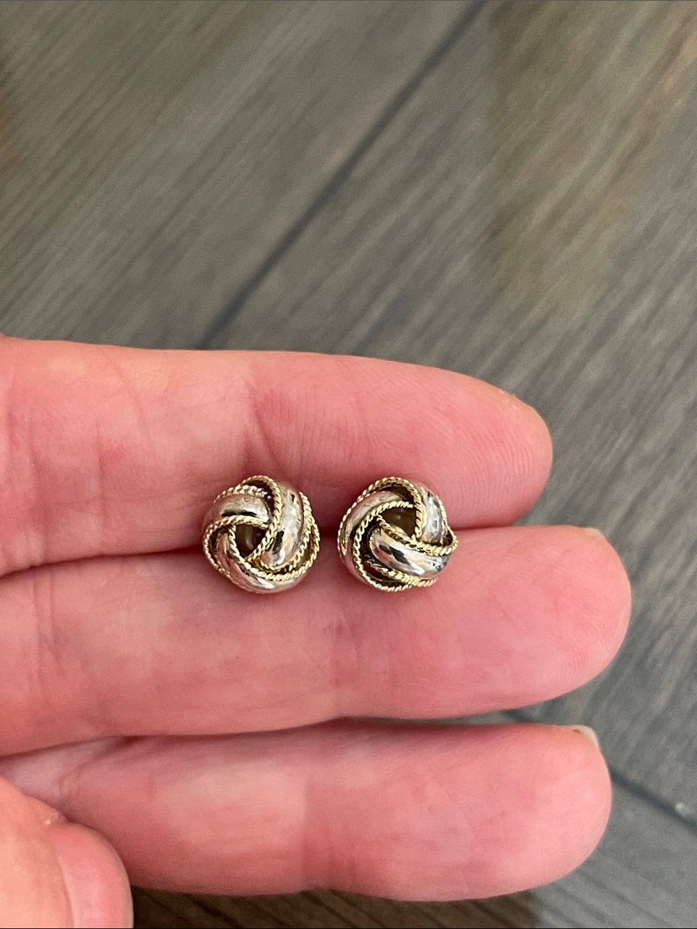 Vintage Two-Tone Sterling Silver Love Knot Studs - Picture 3 of 16